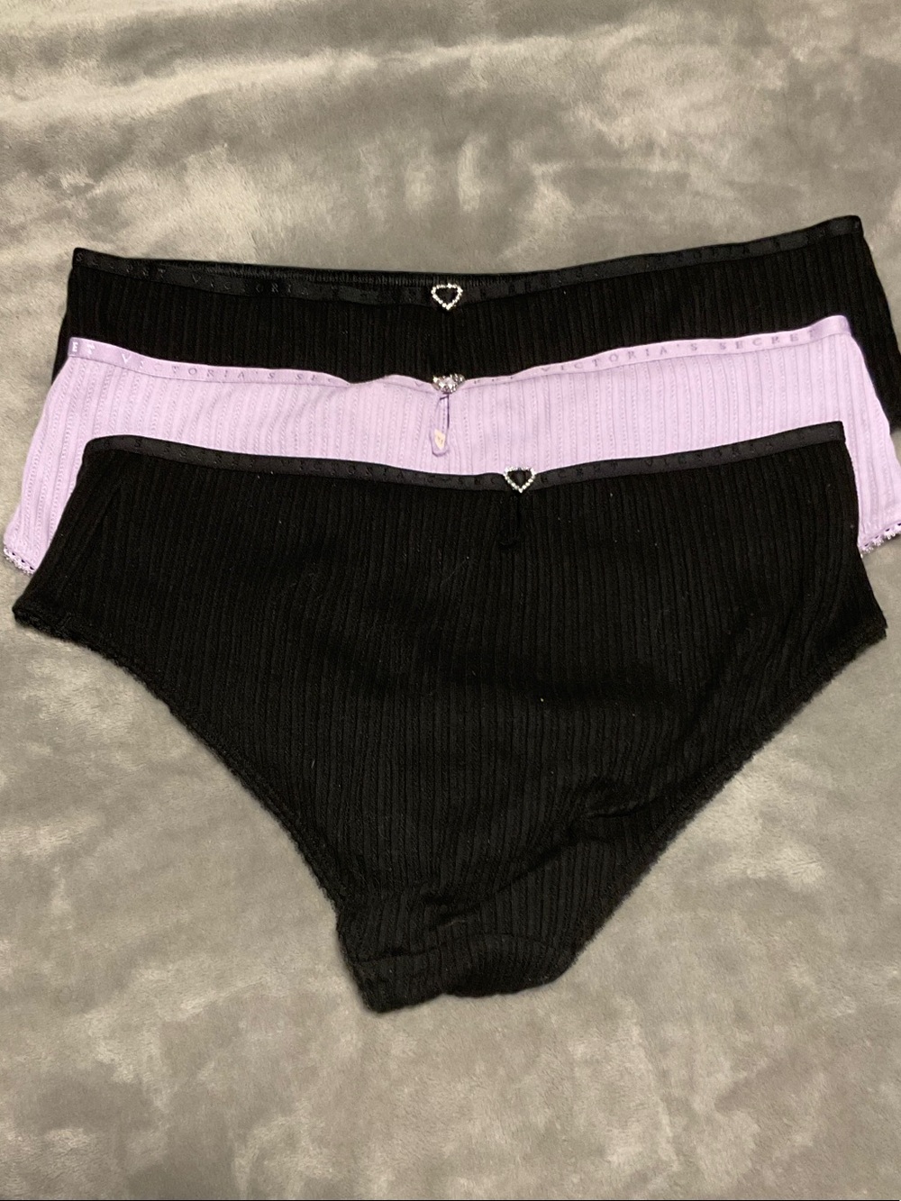 BUNDLE 3 NWT LIMITED EDITION VS HEART BLING HIPHUGGERS Black & Lilac (MSRP 39)